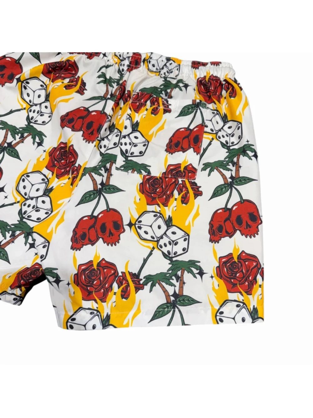 WXYZ MFG. CO Skull Flames Palm Trees Mens Swim‎ Trunks Medium Shorts Beach Dice
